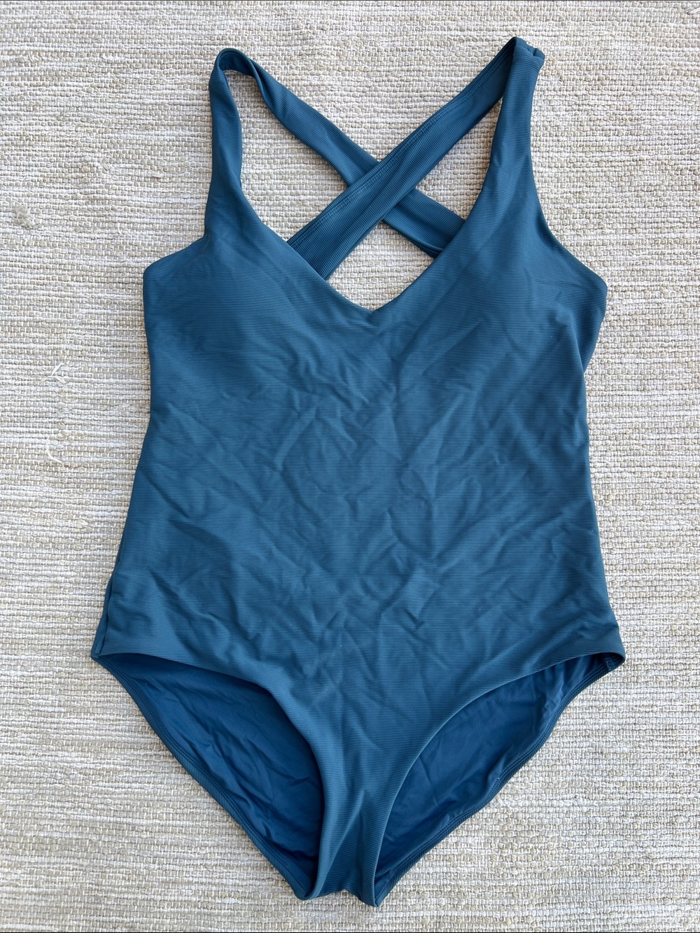 prAna Teal Blue Cross Back Ribbed One-Piece Swimsuit size L